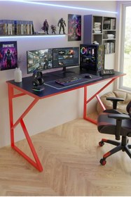 Resim YüceerHome Redline Vortex Oyuncu Masası 120X60 cm Antrasit – Kırmızı Metal Ayaklı Gaming Desk 