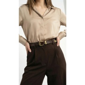 Resim Livize %100 Hakiki Deri Kadın Kemeri 2 cm - Antik Sarı Tokalı Şık & Günlük Kullanım 