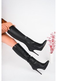 Resim Muggo Floransa Garantili Kadın İnce Topuklu Sivri Burun Yandan Fermuarlı Çizme 001 