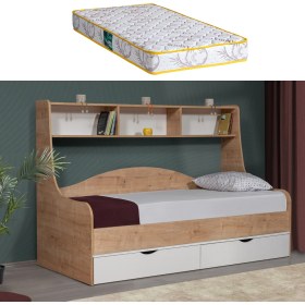 Resim Setay Hera Çekmeceli Karyola + 1 Adet Comfort Yatak - Ceviz/Beyaz 
