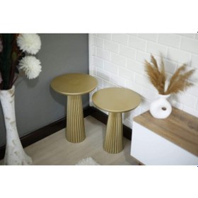 Resim 2'li Cizgili Varak Konik Mantar Sehpa Kahverengi 