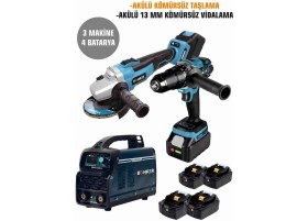 Resim Böhrer Akülü Taşlama + Akülü Vidalama + 200 Mma Inverter Profesyonel Kaynak Makinesi 