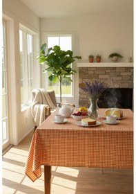 Resim 170x170 Cm Pötikare Kareli Sofra Bezi Masa Örtüsü, Piknik Örtüsü, Çok Amaçlı Şık Ve Dayanıklı Örtü Turuncu 