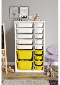 Resim %100 Mdf - Xl Duo 16 Sepetli Oyuncak Dolabı Sarı 