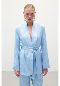 Resim Sateen Jakar Saten Ceket - Mavi-136304 Mavi 