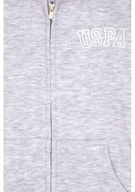 Resim U.S. Polo Assn. Kız Çocuk Açık Gri Melanj Kapüşonlu Fermuarlı Basic Sweatshirt 50316837-VR091 