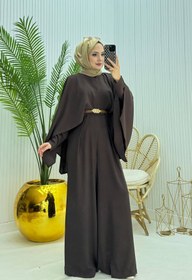 Resim Neşeli Butik kadın pelerinli kemer detaylı tesettür tulum NMS061 