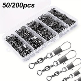 Resim 50/200 Adet Dayanıklı Snap Swivel, Balık Yemi Bağlantı Elemanları, Balıkçılık Aksesuarları 