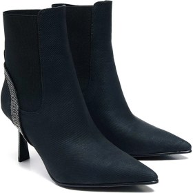 Resim Bestello Taşlı Sivri Burun Neolit Taban Topuklu Bot 281-139 Kadın Bot Siyah 