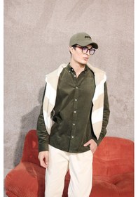 Resim Defacto Regular Fit Polo Yaka Fitilli Kadife Uzun Kollu Gömlek E9024ax25wnkh444 Haki-kh444 