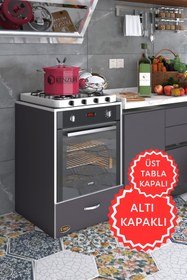 Resim Kenzlife Ankastre Fırın Modülü Kabini Flor Mat Gri Renk 85(Y)*60(G)*57(D) Kapaklı Ocak Dolabı Üstü Kapalı 