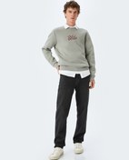 Resim Pamuk Karışımlı Şardonlu Slogan İşlemeli Bisiklet Yaka Sweatshirt 