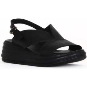 Resim Bueno Shoes Siyah Deri Kadın Dolgu Topuklu Sandalet 01WE3202 01WE3202 
