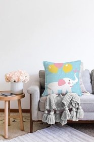 Resim RealHomes Çift Taraflı Özel Tasarımlı Dijital Baskılı Çocuk Odası Raşel Örme Yastık Kırlent Kılıfı, Sonil-K-4308-55x55cm 