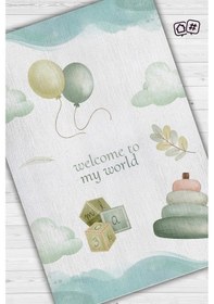 Resim Homshtag Dünyama Hoşgeldin Pastel Renkli Çocuk Odası Halısı Dokuma Minimal Halı Çok Renkli 