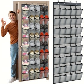 Resim Kapı Arkası, Yatak Odası, Banyo vb. için Uygun 1 Adet 40 Bölme Büyük Cep Kapılı Ayakkabı Düzenleyici ile Izgaralı Cepler 