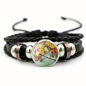 Resim 1 adet Erkek Vintage Dünya Haritası Bileklik - Siyah Sentetik Suni Deri ile Renkli Küre Tasarımı, Dayanıklı Demir Alaşımlı, Günlük Giyim ve Özel Günler için Klasik Stil, Şükran Günü, Noel, Babalar Günü, Şükran Günü Aksesuarı, Zarif Aksesuar, Detaylı El Sanatları, Noel için En İyi, Şükran Günü için Mükemmel, Bileklik Seti, Bileklik Popüler, Erkek ve Kadınlar için Eşleşen Çift Bileklikler, Takı Moda Aksesuarları, Erkek Bilekliği, Müzik Bilekliği, Tatil Hediyeleri 