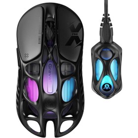 Resim GravaStar Mercury XPro RGB 32K DPI Optik Gaming Mouse+8K Dongle, Kablosuz, Magnezyum Alaşımlı, Programlanabilir 5 Tuşlu, Siyah 