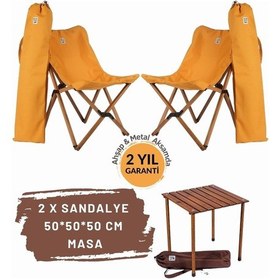 Resim Bag The Joy Ahşap Masa Sandalye Seti Kahve-hardal- 50 50 50cm Kahverengi - Hardal 