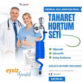 Resim Plasyay Spiral Wc Taharet Hortumu Duvar Sabitlemeli Plastik Kelepçeli Yeni Ürün 120 Cm Mavi 