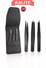 Resim Rojmix Profesyonel 3'lü Siyah Deri Çantalı Cımbız Seti Fix premium Özel 