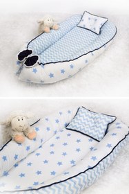 Resim Yatak Ve Ortopedik Yastik Mavi Yildiz Ve Zikzak Fitilli 