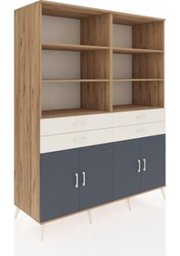 Resim Kronos Gardrop 8 Raflı 4 Çekmeceli 4 Kapaklı 176x59x221 Çam-antrasit/aytaşı Antrasit/aytaşı 