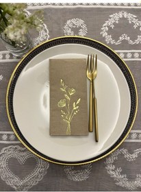 Resim Gold Yaldızlı Kraft Gelincik Çiçeği Baskılı Garson Katlama Peçete 16 Lı 
