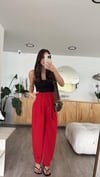 Resim Kırmızı Bel Bağlamalı Şalvar Pantolon 