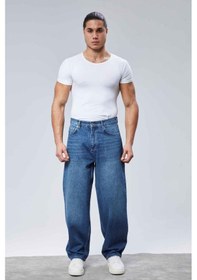 Resim Cedy Denim Cedy Denım Yüksek Kalite Erkek Yüksek Bel Baggy Skater Jean Mavi 