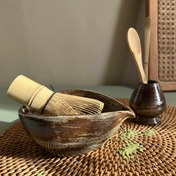 Resim 3 adet/5 adet Matcha çırpma kiti, Matcha çay seti, Bambu Matcha çırpma ve kase (Chawan) kaşık (Chashaku), Chasen tutucu, Çay süzgeci (Sifter), - Seyahat için ideal Matcha töreni kiti 