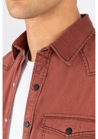 Resim Tudors Slim Fit Dar Kesim Uzun Kol Erkek Kot Gömlek-20958 Bordo 