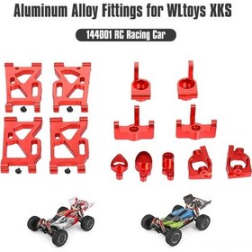 Resim Xindoker Wltoys 144001 Rc Yarış Arabası İçin Alüminyum Ön-arka Sönüm Kolleri + Direksiyon Hub + Tekerlek Tabanları + Metal C Blokları Kırmızı 