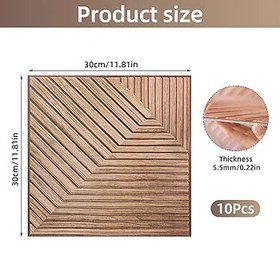 Resim Jackfru 10 adet 3D duvar paneli, kendinden yapışkanlı, 30 x 30 cm, ahşap lamel görünümlü duvar fayansları, suya dayanıklı, soymak ve yapıştırmak için duvar kaplaması, dekoratif duvar panelleri, ahşap 