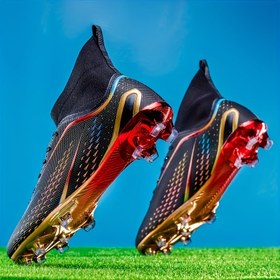 Resim Erkek Futbol Kramponları Kumaş Üst TPU Taban Bağcıklı Antrenman Ayakkabıları - Elde Yıkanabilir, Düz Renk, Tüm Sezon Erkek Oyuncular İçin Atletik Ayakkabılar 