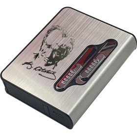 Resim tusah Usb Şarjlı Elektronik Çakmak Taşınabilir Sigara Paketi Muhafaza Kutusu Metalik Atatürk 