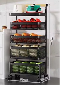 Resim 5 Katlı Metal Beyaz Yana Açılır Sebze Meyve Sepeti Patates Soğan Sepeti Sebzelik Tekerlekli 1096-cn Beyaz 