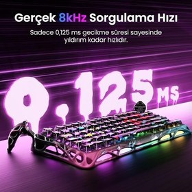Resim Gravastar V75 Pro Manyetik Kablolu Gaming Klavye, XPro Kablosuz Optik Mouse ve Mousepad Oyuncu Seti (Neon Graffiti) 