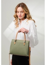 Resim Just Polo 5 Bölmeli Şık El & Omuz Çantası Shoulder Bag Ebat : 22 X 25 Cm Yeşil - Taba 