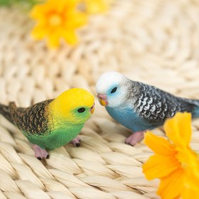 Resim Budgerigar Papağanı Heykelciği - Gerçekçi Minyatür Statik Reçine Model Dış Mekan Fotoğrafçılığı Aksesuarları, Ev Dekor Sanatı - 1 Adet Mavi Ve Yeşil Papağan Heykeli Bahçe, Mutfak ve Tatil Dekorasyonları İçin 