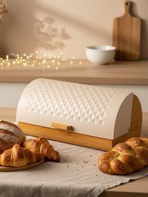 Resim Amandus Noir - Bambu Ekmek Kutusu Ekmek Saklama Kabı Ekmeklik Ekmek Sepeti Krem 38 x 19 