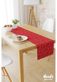 Resim Kırmızı Kalpler Desenli Baskılı Süet Runner Masa Örtüsü 