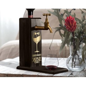 Resim Bk Gift Aynalı Altın Kabartma Musluklu Doğal Siyah(Ebony) Ahşap Şarap Standı, Home Bar, Içecek Dispenseri, Ahşap Içecek Çeşmesi-8 