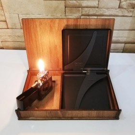 Resim Kişiye Özel Ahşap Kutulu Metal Çakmak & Sigara Tabakası 