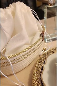 Resim Kapanabilir Kumaş Torbalı El Yapımı Ekmek Sepeti GOLD 27 x 16 