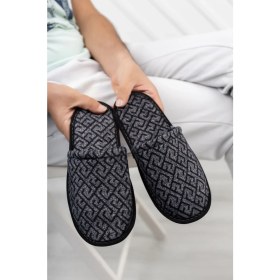 Resim Moda Fırsat Siyah Kareli Erkek Önü Kapalı Terlik Peluş Yıkanabilir Ev Terliği Misafir Çeyiz Damat Terliği 