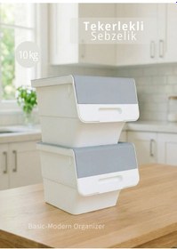 Resim 2 Li Gri Tekerlekli Sebzelik Patates Soğan Sepeti Modern Organizer Patateslik Basic Soğanlık 24 L Gri-beyaz 