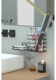 Resim Zabata Yapışkanlı Metal Diş Fırçalık + Banyo Sabunluk 2li Set Siyah 