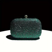 Resim Şık Zümrüt Yeşili Taşlı Clutch, Metal Zincir Askılı, Hafif Göz Alıcı El Çantası, Akşam Partileri, Düğünler, Gelinler, Resmi Etkinlikler İçin Kutu Clutch, Kadın Moda Aksesuarı, Hediye Fikri, Polyester Astar, Baskısız, Öpücük Kilidi Kapatma, Çıkarılabilir Omuz Askısı, Sentetik Malzeme, Su Damlası Vurguları 