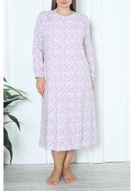 Resim Nicoletta Kadın Tunik Uzun Gecelik Uzun Kollu Büyük Beden Pamuklu Pembe Pembe 